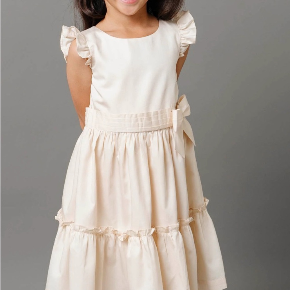 Charming Cream Kids Dress with Ruffle Accents